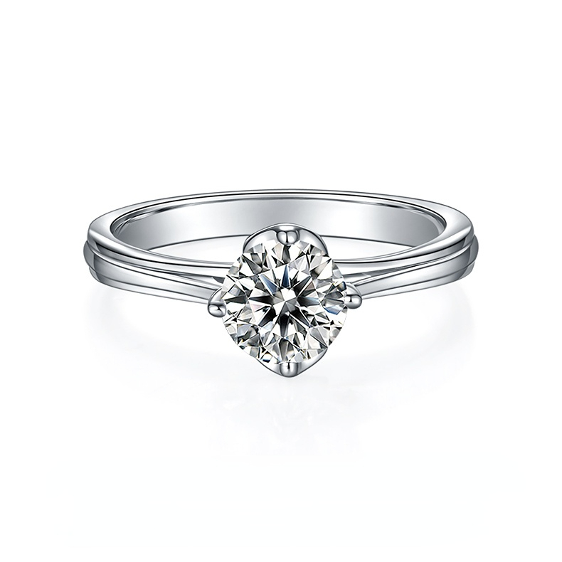 DEDEJILL Traight-Arm Lotus Sterling Silver Plated White Gold Round Cut Moissanite Ring-1ct D Grade