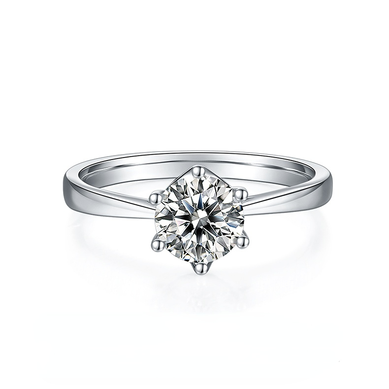 DEDEJILL Straight-Arm Six-Prong Sterling Silver Plated White Gold Round Cut Moissanite Ring-1ct D Grade
