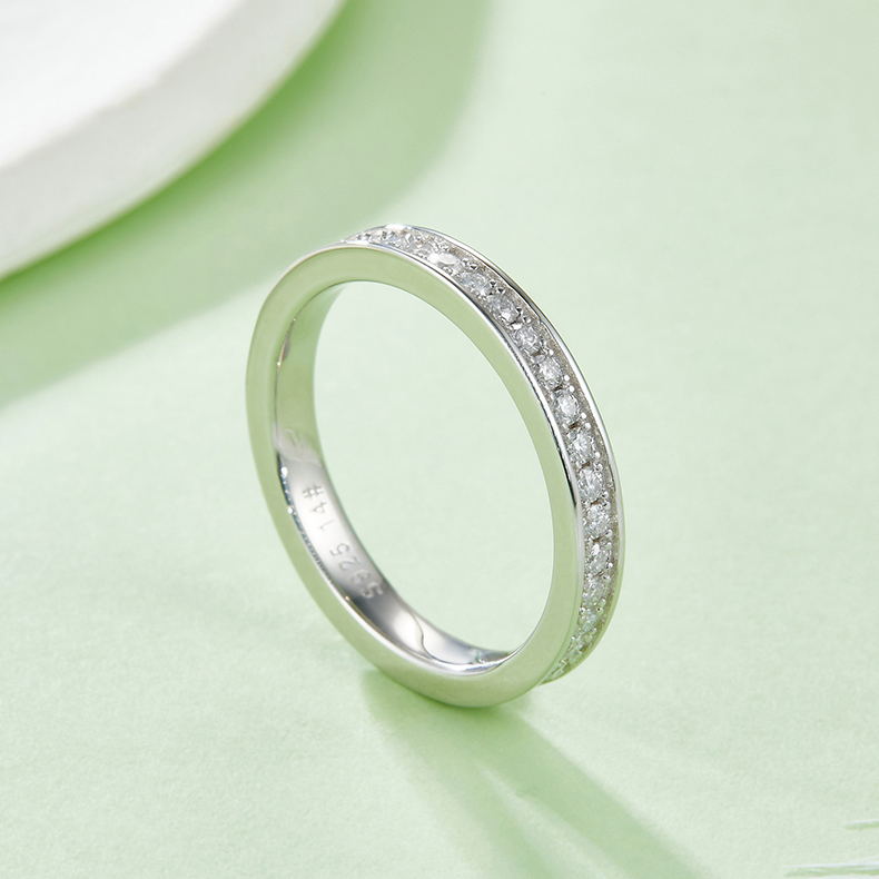 DEDEJILL Straight Line Full Eternity Ring with S925 Sterling Silver Platinum-Plated Moissanite - 0.6 ct D Grade
