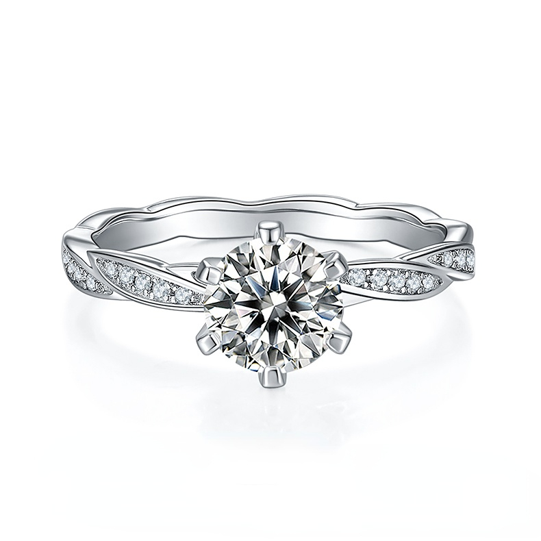 DEDEJILL Gentle Embrace Sterling Silver Plated Platinum Round Cut Moissanite Ring-1ct D Grade
