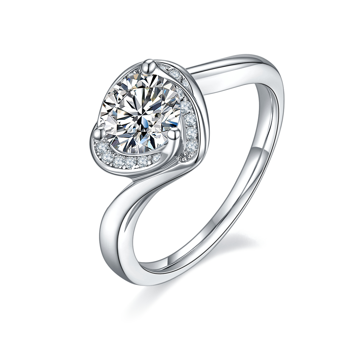 DEDEJILL Blossoming  Heart Halo Sterling Silver Plated Platinum Round Cut Moissanite Ring-1ct D Grade
