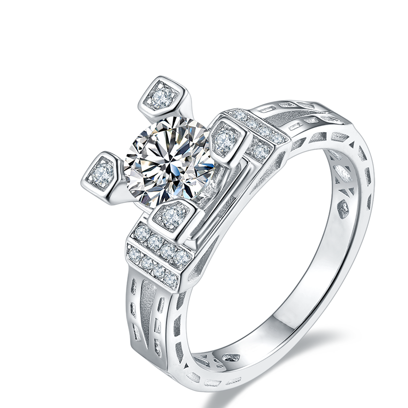 DEDEJILL Romantic Tower Sterling Silver Plated Platinum Round Cut Moissanite Ring-1ct D Grade