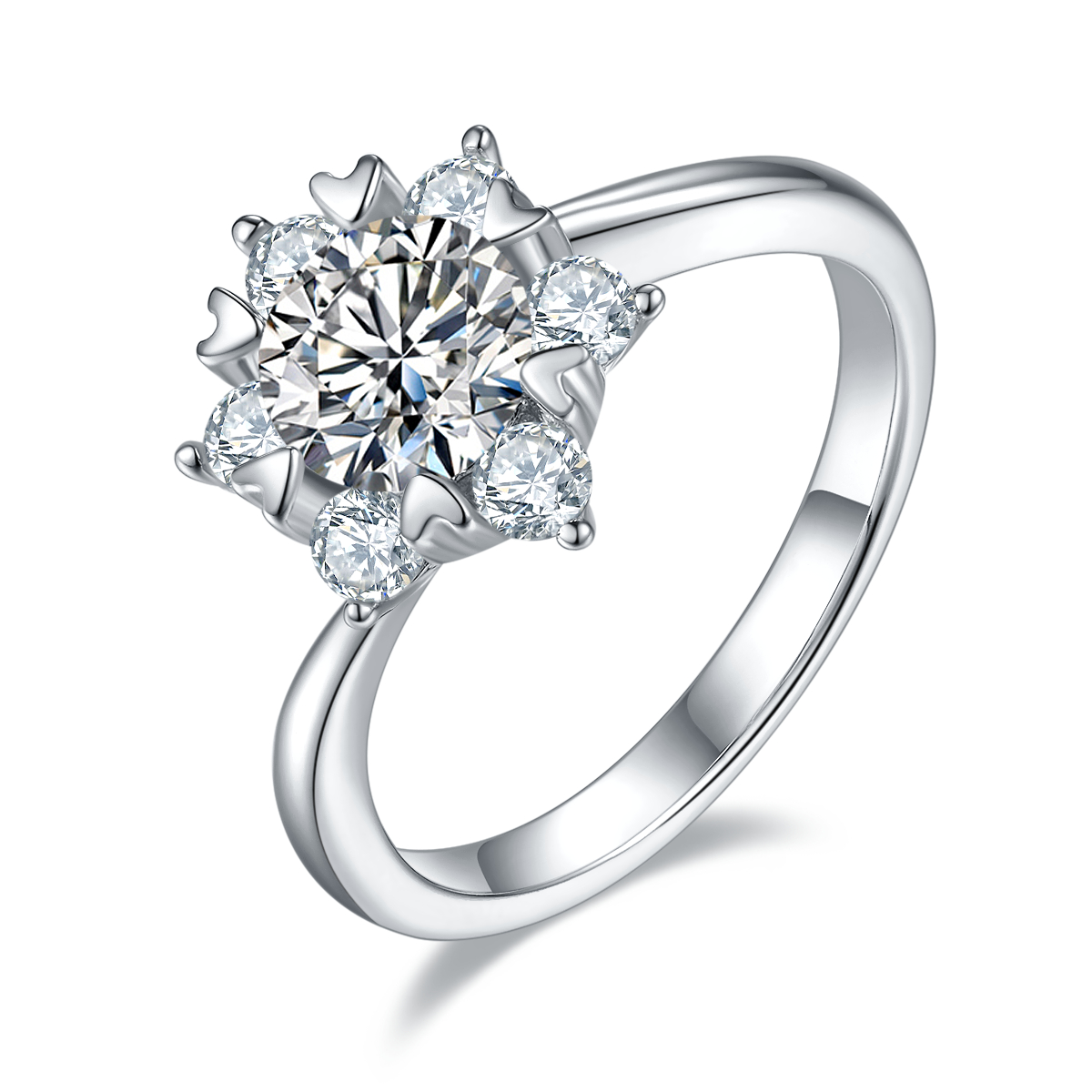 DEDEJILL Starry Flower Sterling Silver Plated White Gold Round Cut Moissanite Ring-1ct D Grade