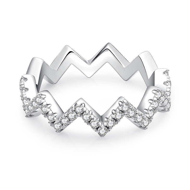 DEDEJILL Minimalist Zigzag S925 Silver Platinum-Plated Moissanite Ring