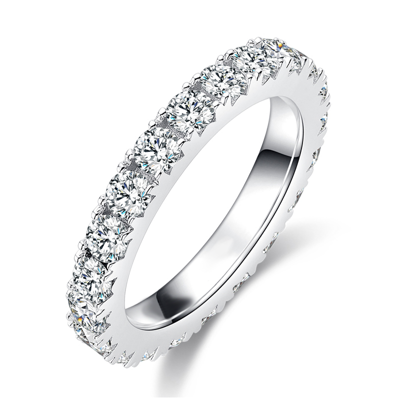 DEDEJILL Pave Eternity S925 Sterling Silver Platinum-Plated Moissanite