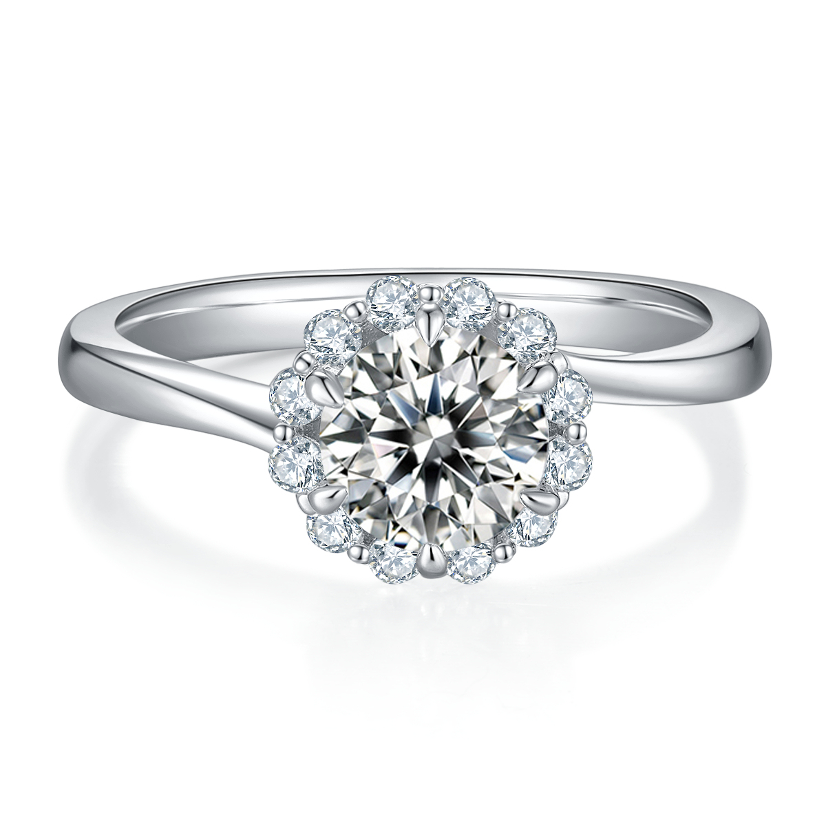 DEDEJILL Spark of Love Sterling Silver Plated White Gold Round Cut Moissanite Halo Ring-1ct D Grade