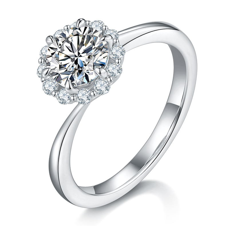 DEDEJILL Spark of Love Sterling Silver Plated White Gold Round Cut Moissanite Halo Ring-1ct D Grade