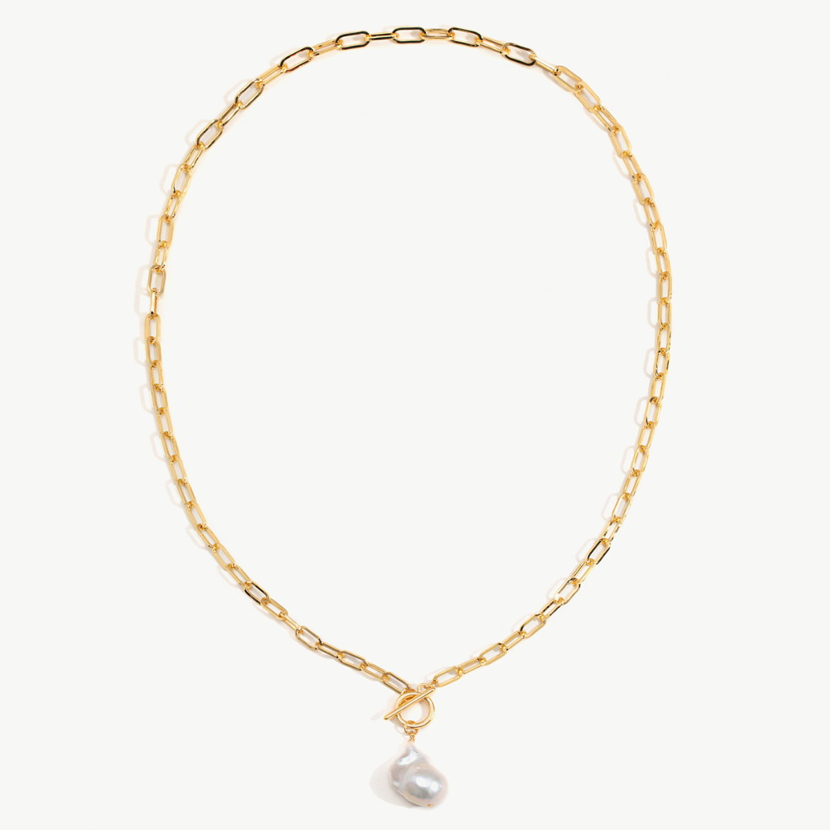 18k Gold Baroque Pearl T-Bar Necklace