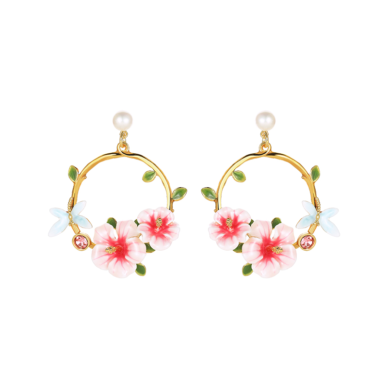Hibiscus Flower Hoop Earrings