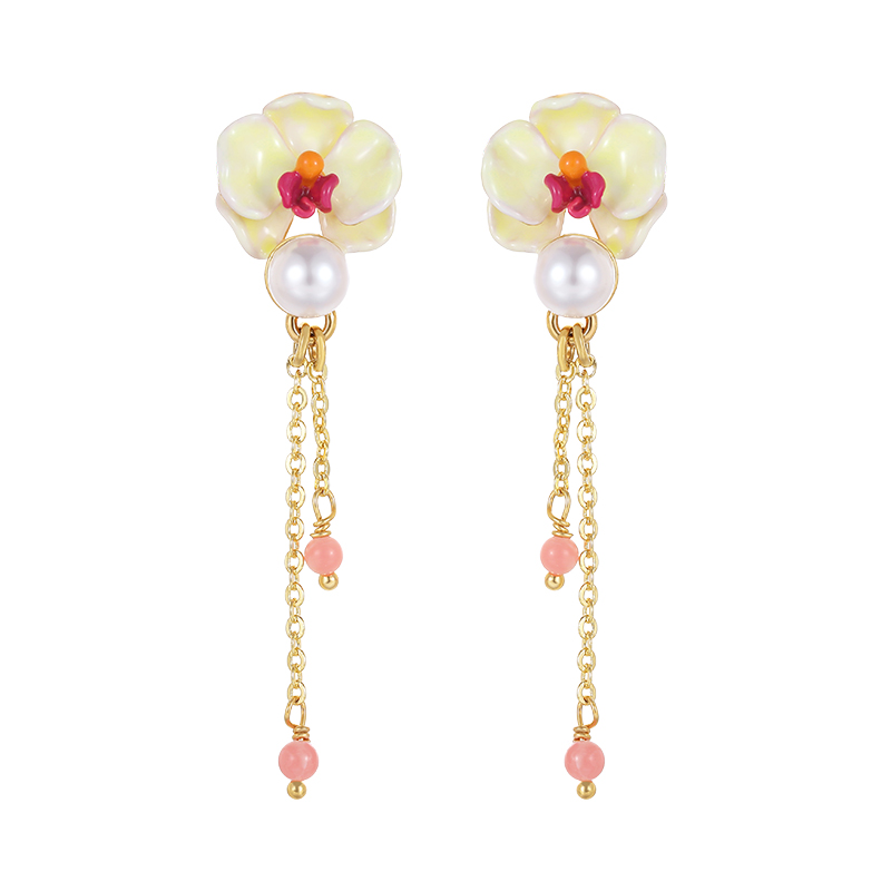 Butterfly Orchid Tassel Pearl Earrings