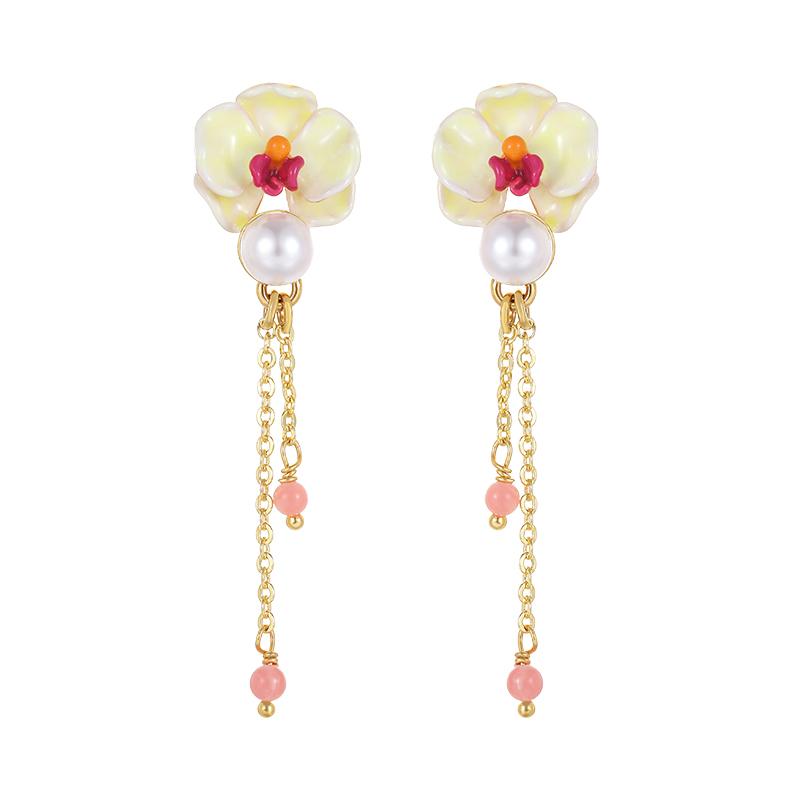 Butterfly Orchid Tassel Pearl Earrings