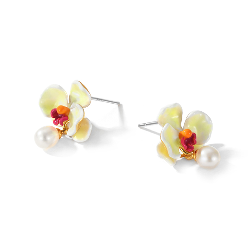 Butterfly Orchid Pearl Dangle Earrings