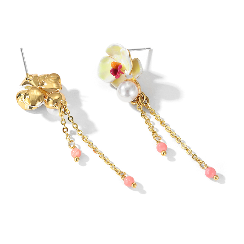 Butterfly Orchid Tassel Pearl Earrings