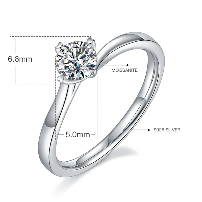 DEDEJILL Heart Four Claw Silver Plated White Gold Moissanite Women's Ring -0.5ct Grade D