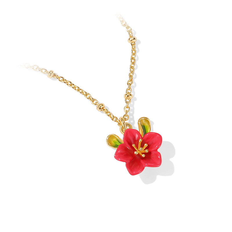 18K Begonia Flower Enamel Necklace