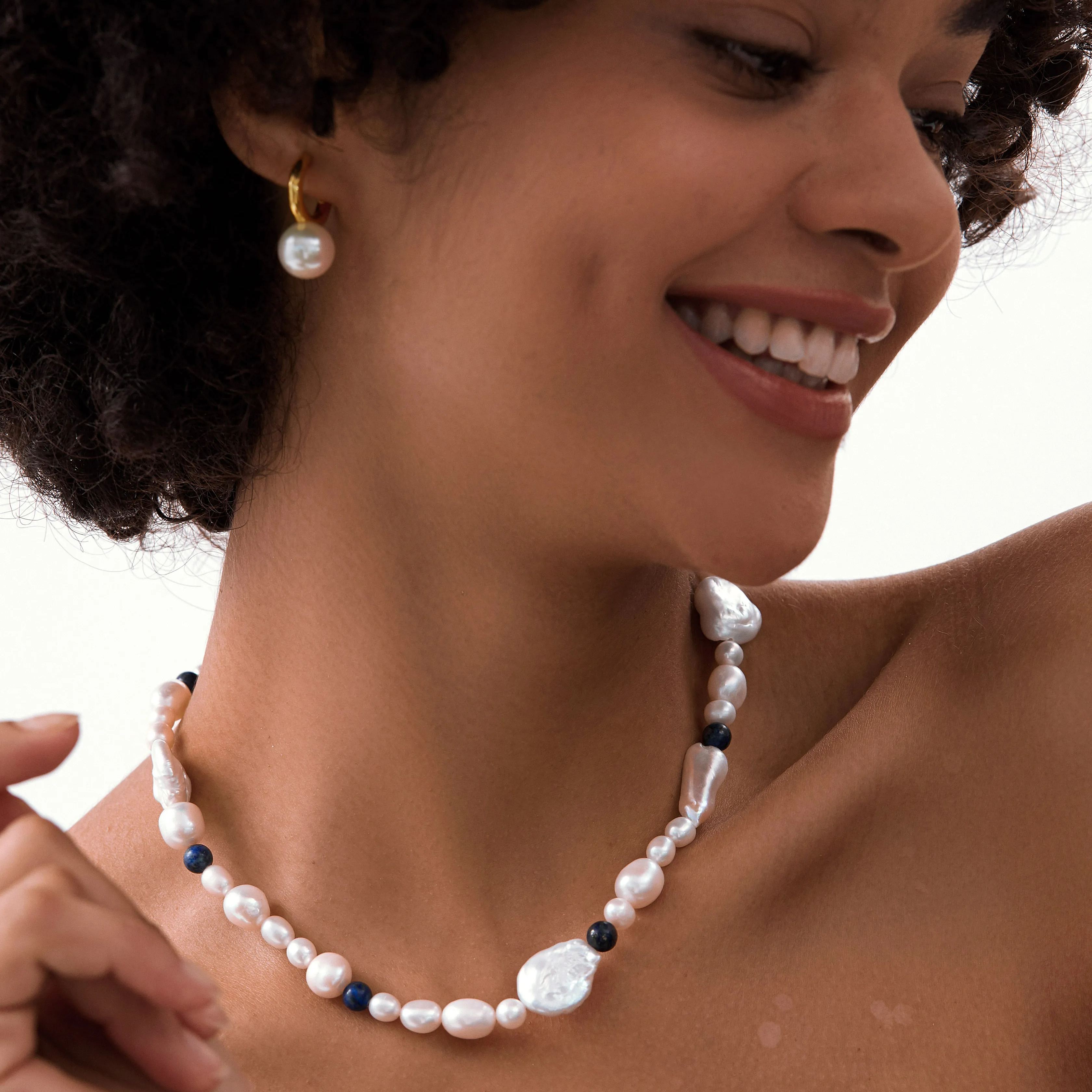 Gemstone Baroque Pearl T-Bar Necklace