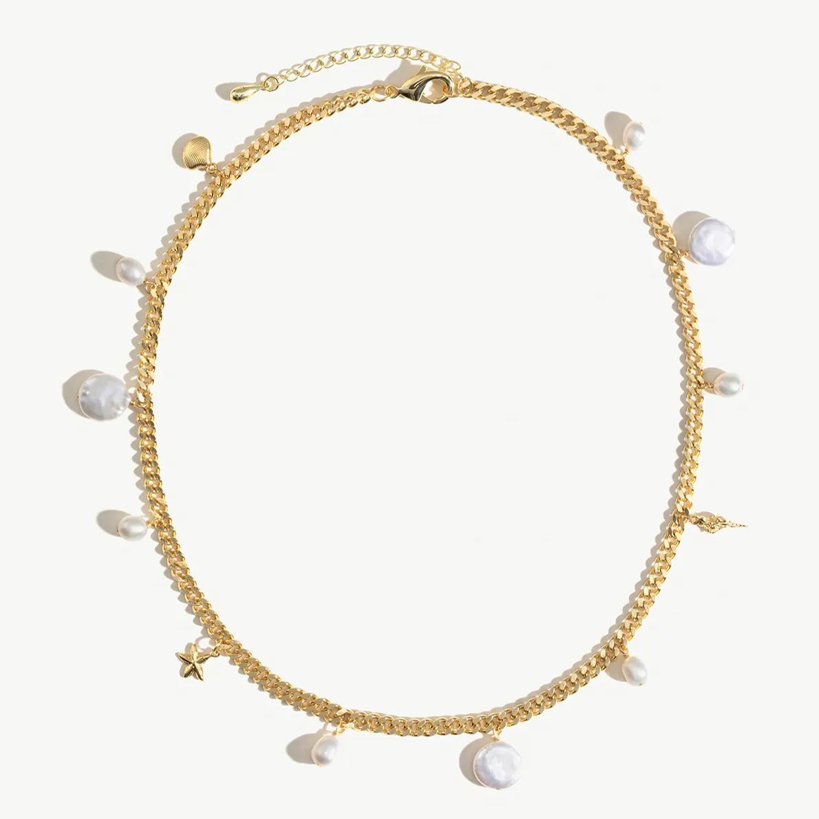 Seashell Pearl Station Necklace