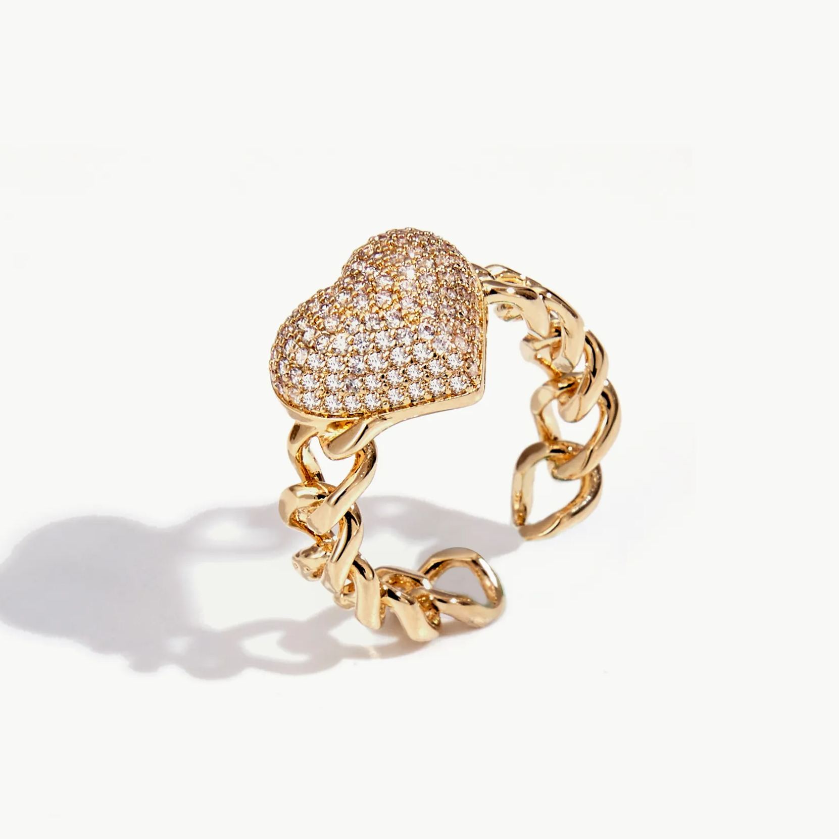 Pave Heart Curb Link Ring