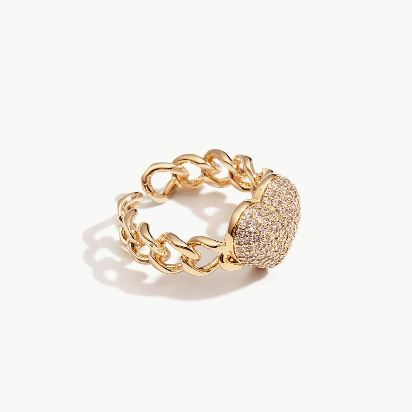 Pave Heart Curb Link Ring