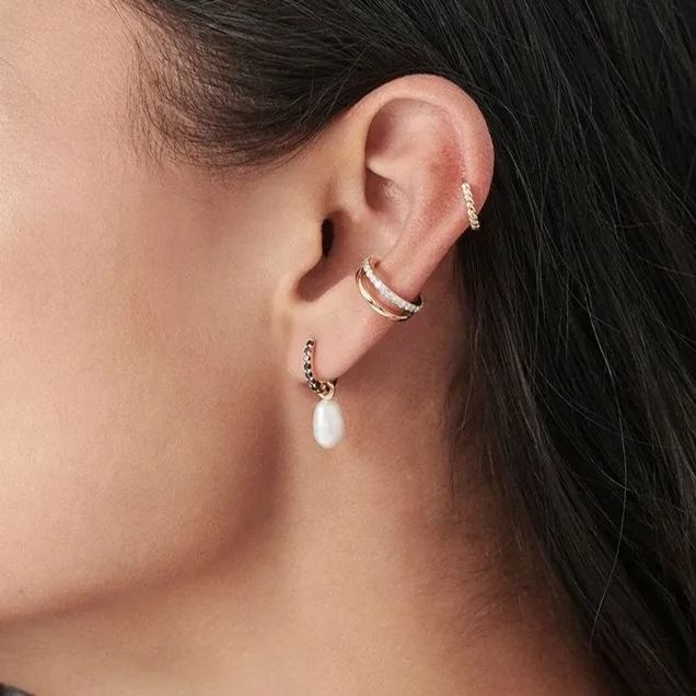 ❤️‍�Special Offer-35% OFF❤️‍�18k Gold Gemstone Freshwater Pearl Charm Hoop Earrings