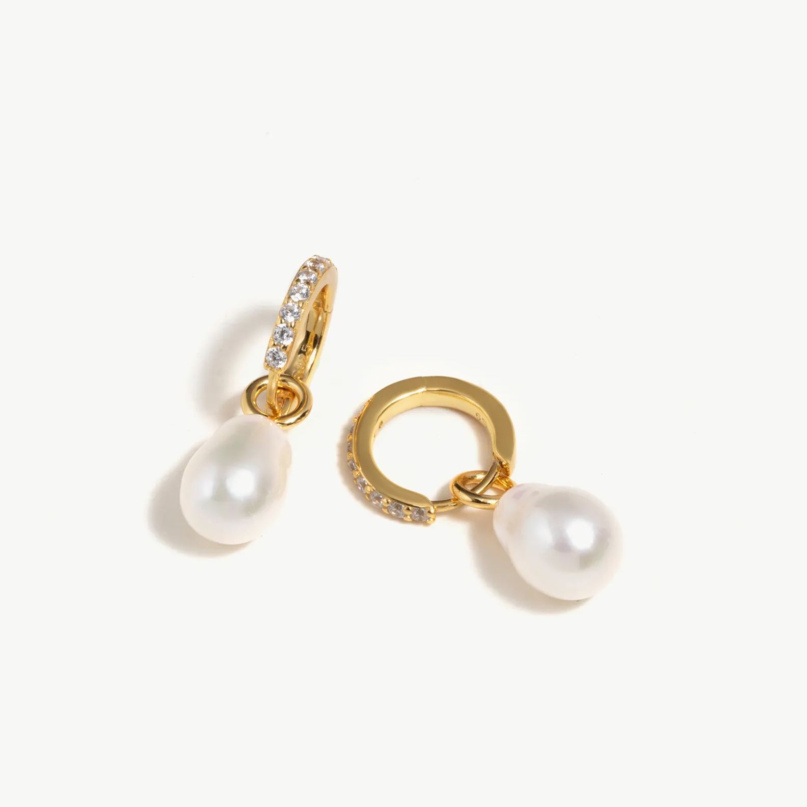 Gold, Cultured Pearl and Charm Hoop Earrings