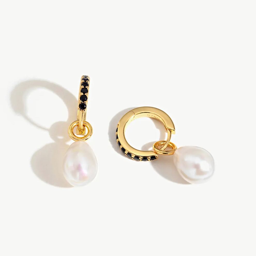 Gemstone Pearl Charm Hoop Earrings
