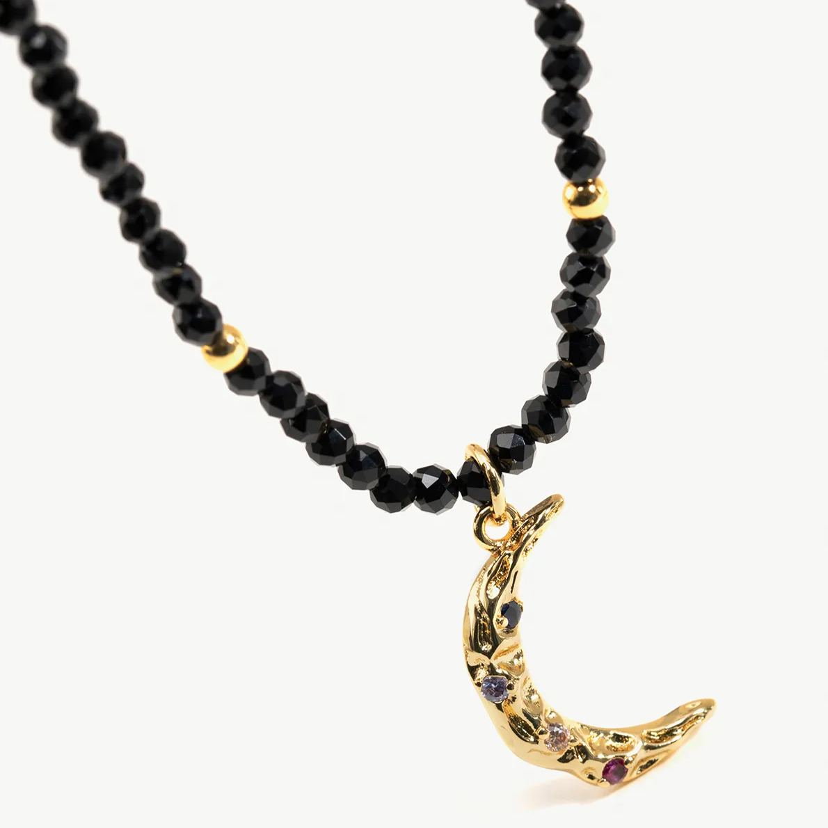 Black Moon Spinel Beaded Necklace