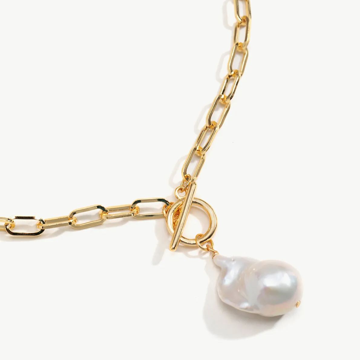 18k Gold Baroque Pearl T-Bar Necklace
