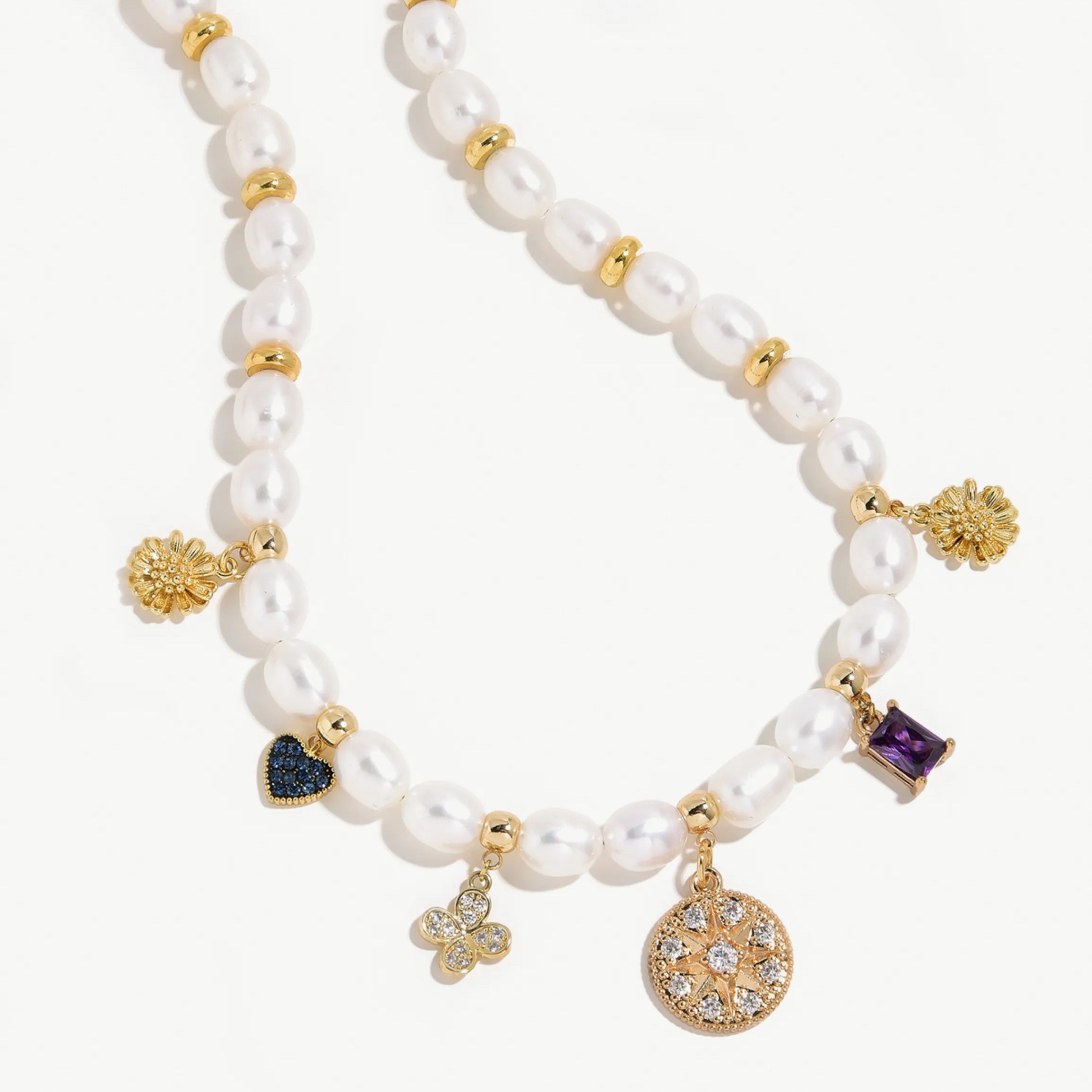 Pearl & Delicate Lucky Charm Adjustable Necklace