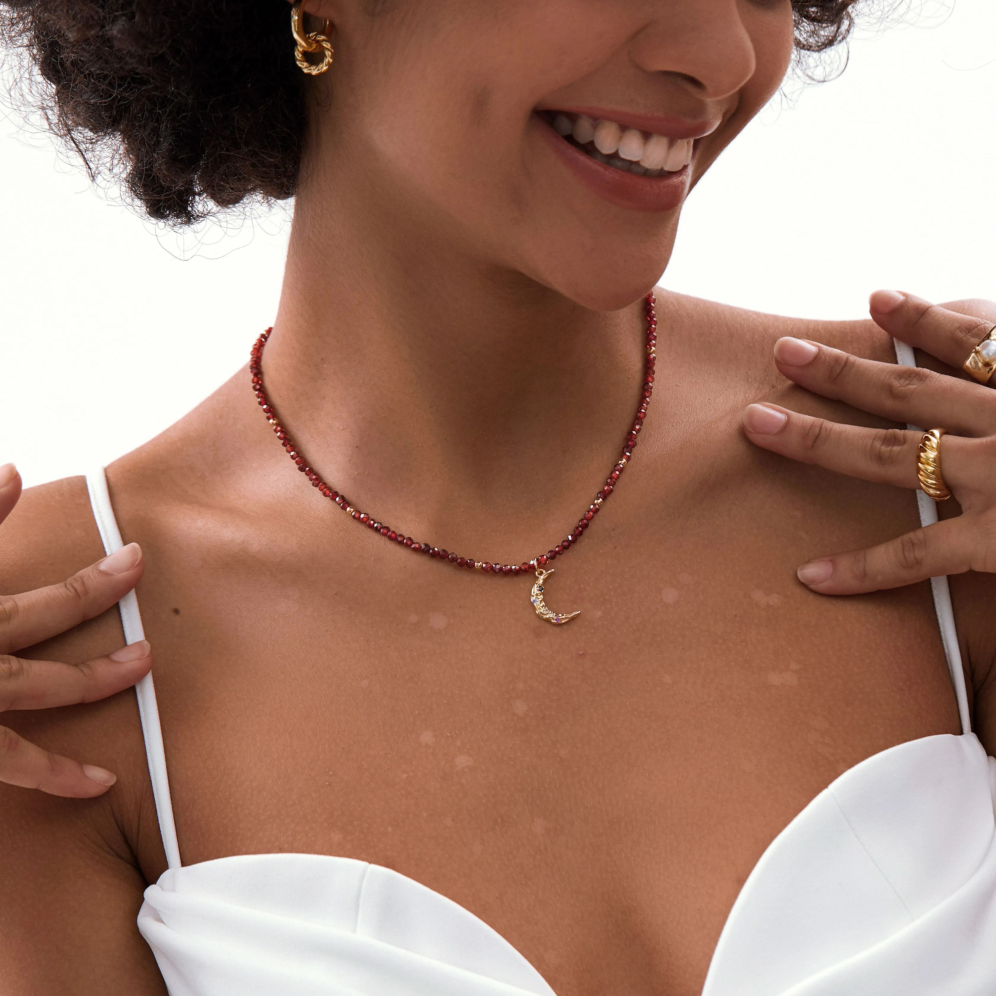 Red Moon Garnet Beaded Necklace
