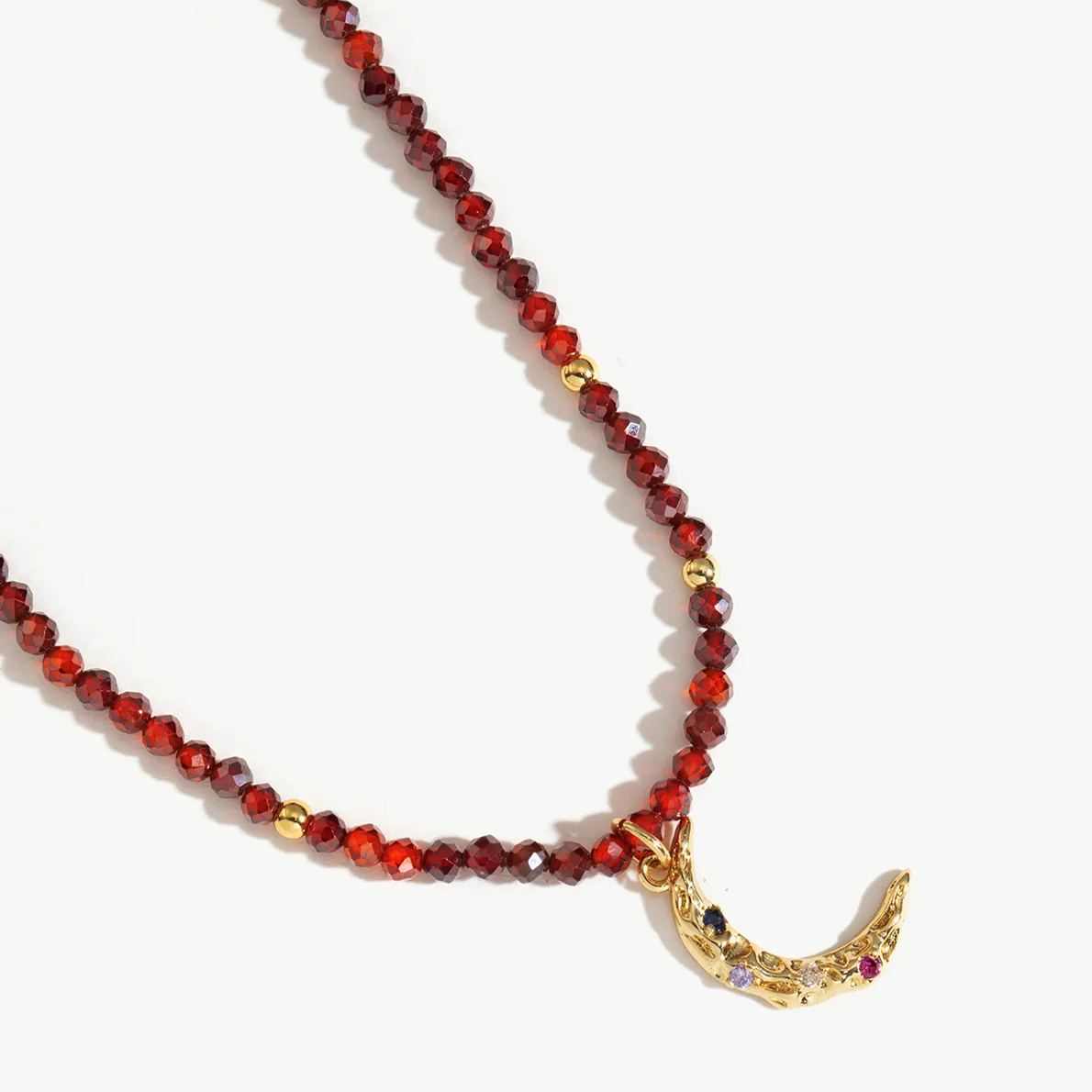 Red Moon Garnet Beaded Necklace