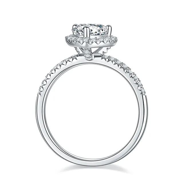 DEDEJILL Devoted Love Sterling Silver Plated White Gold Moissanite Heart Halo Ring-1ct D Grade