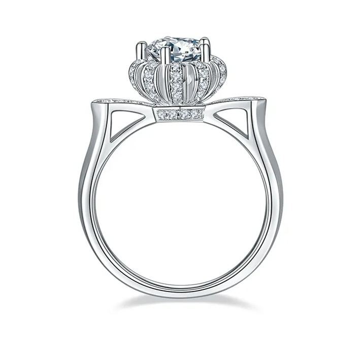 DEDEJILL Princess's Crown Sterling Silver Plated Platinum Round Cut Moissanite Ring-1ct D Grade