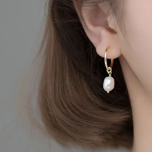 Pearl Charm Hoop Earrings