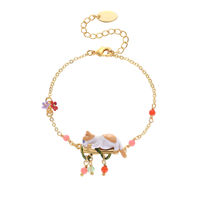 18K Cute Cat French Small Flower  Special Bracelet