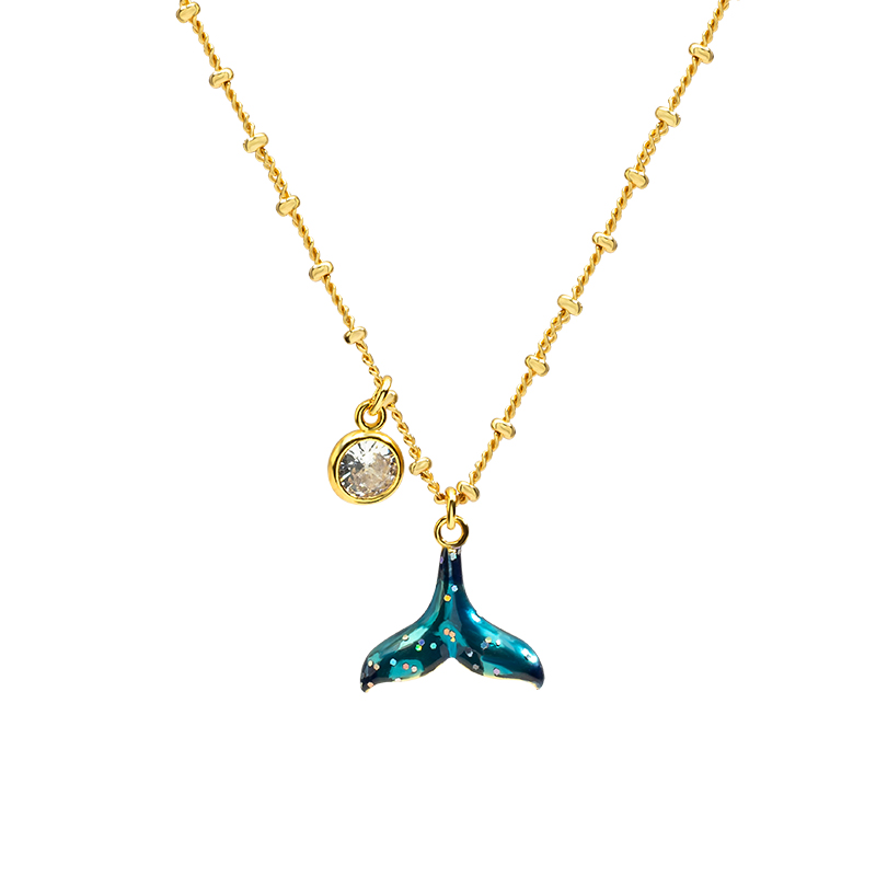 18K Illusiory color Fishtail Temperament Simple Sparkling Premium Enamel Necklace