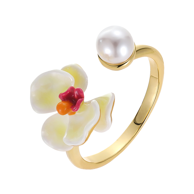 Butterfly Orchid Freshwater Pearl Adjustable Ring
