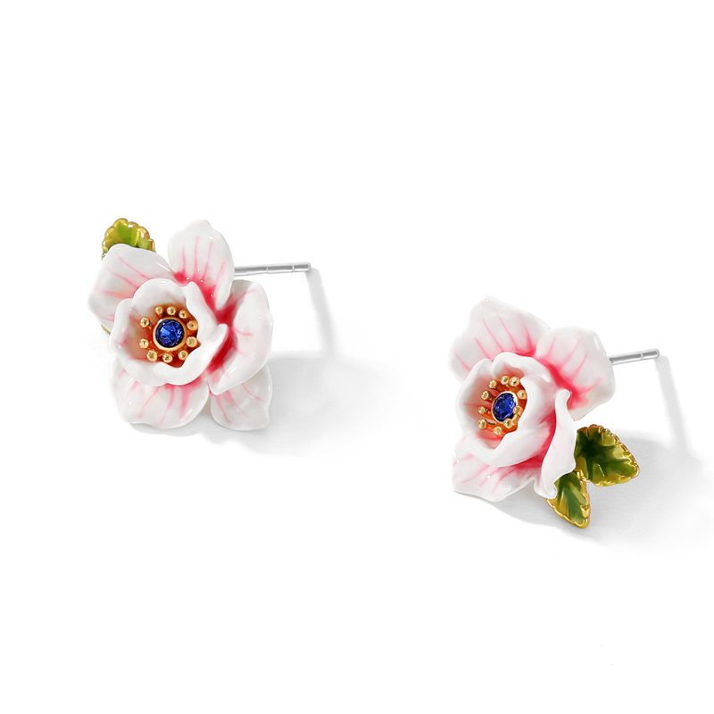 Pink Rose Flower Stud Earrings-Short