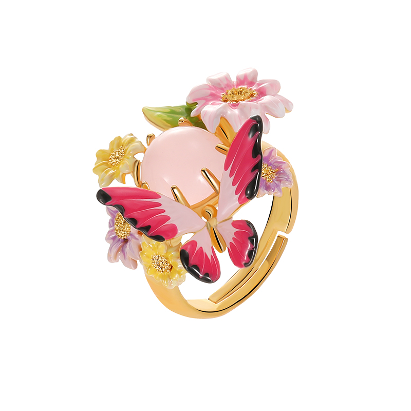 18k Butterfly Flower Gemstone & Enamel Ring Monet's Garden Collection