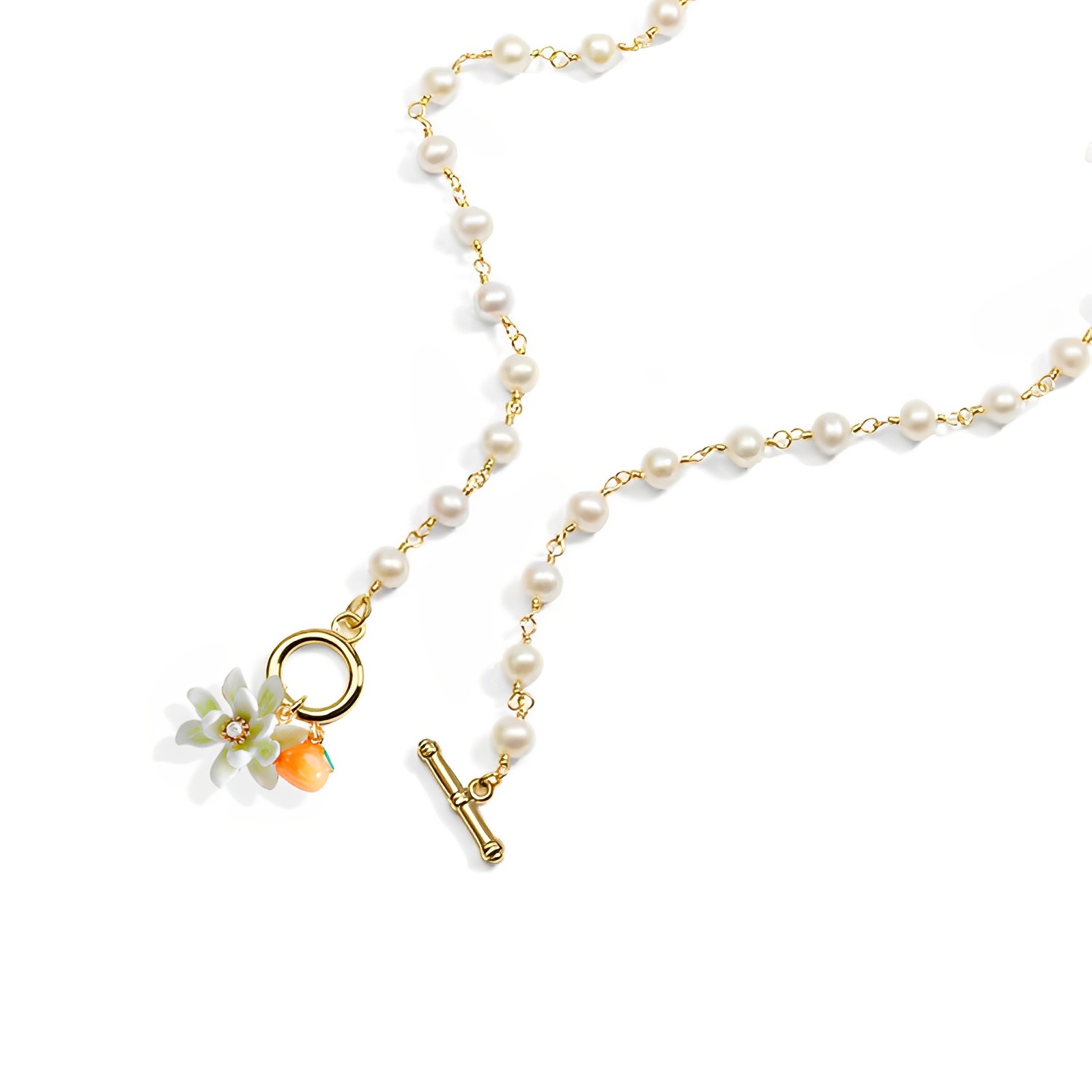 18K Designer OT Ring Personalized Enamel Pearl Necklace