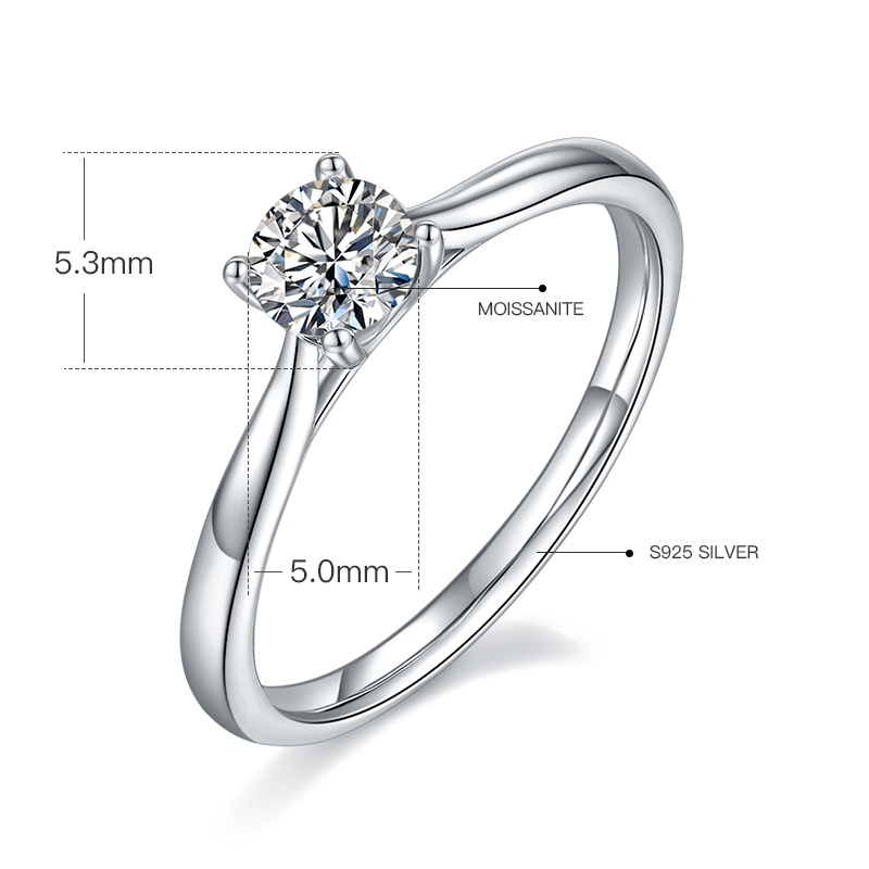 DEDEJILL Straight Arm Four Claw S925 Silver Plated White Gold Moissanite Ring-0.5ct D Grade