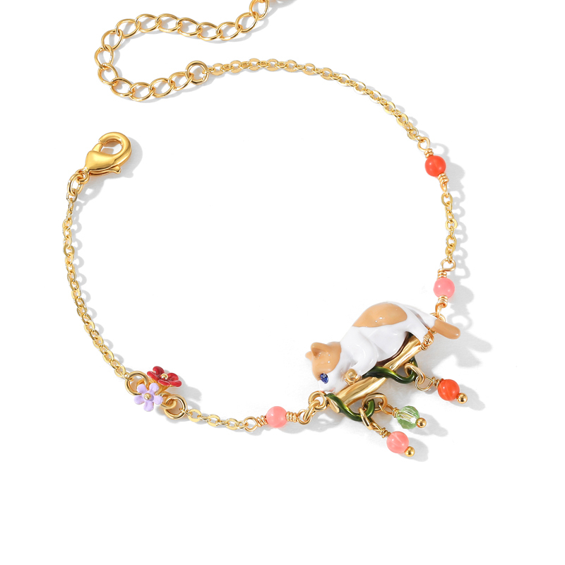 18K Cute Cat French Small Flower  Special Bracelet