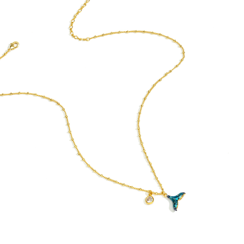 18K Illusiory color Fishtail Temperament Simple Sparkling Premium Enamel Necklace