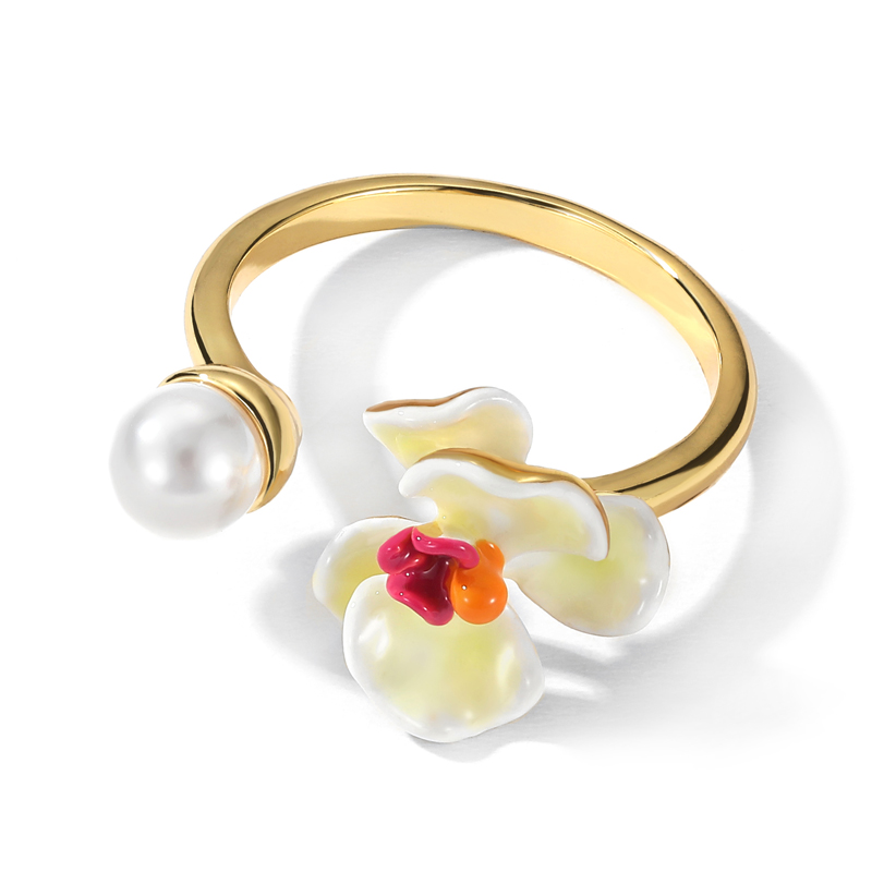 Butterfly Orchid Freshwater Pearl Adjustable Ring
