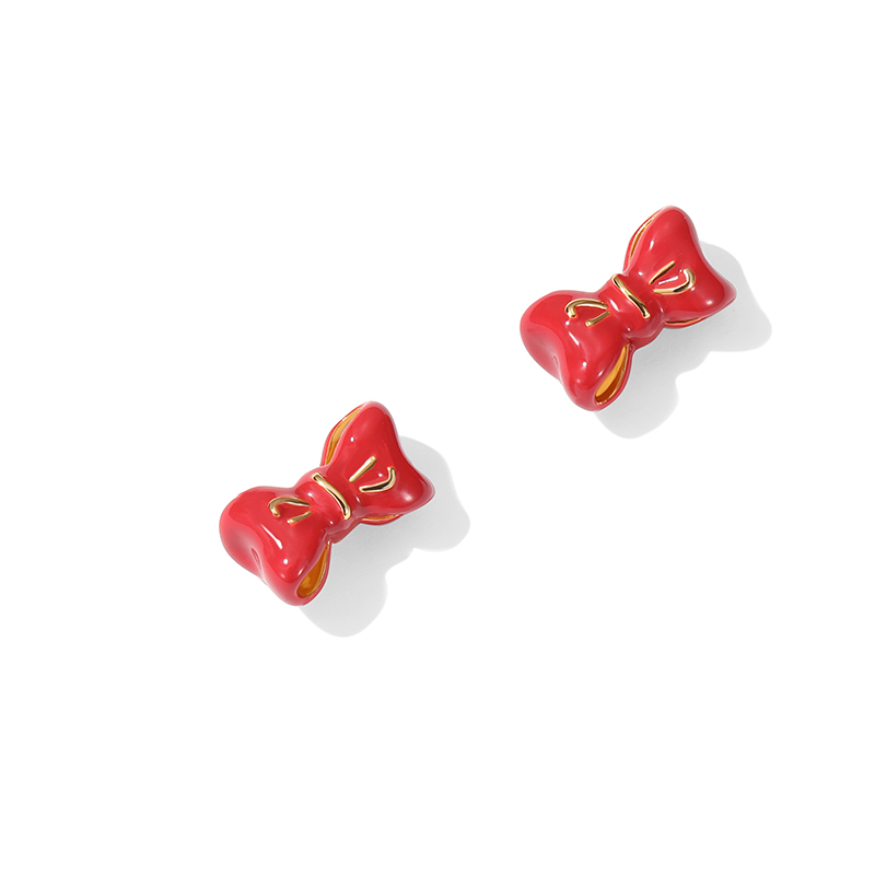 18K Red Bow Delicate Dressy Simple Light Luxury Enamel Earrings🎀✨
