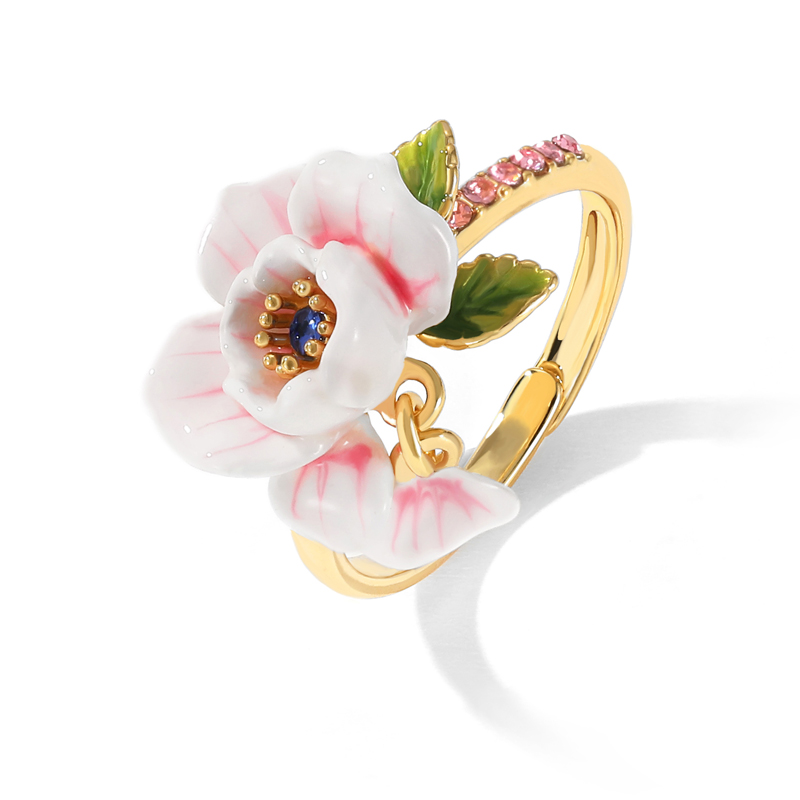 Pink Rose Flower Adjustable Ring