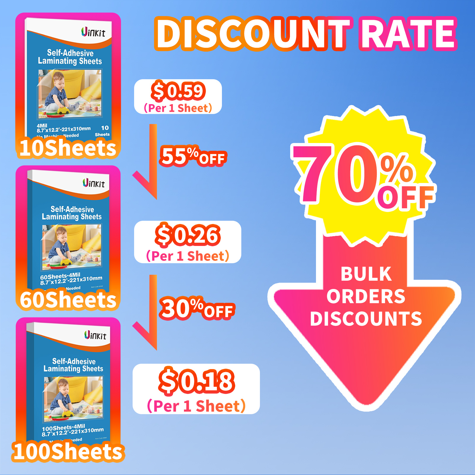 Uinkit 4Mil Self-Adhesive Laminating Sheets, 8.7 x 12.2 Inches Clear Self Sealing Laminating Sheets Suitable for 8.5x11 inches Letter Size, No Machine Needed