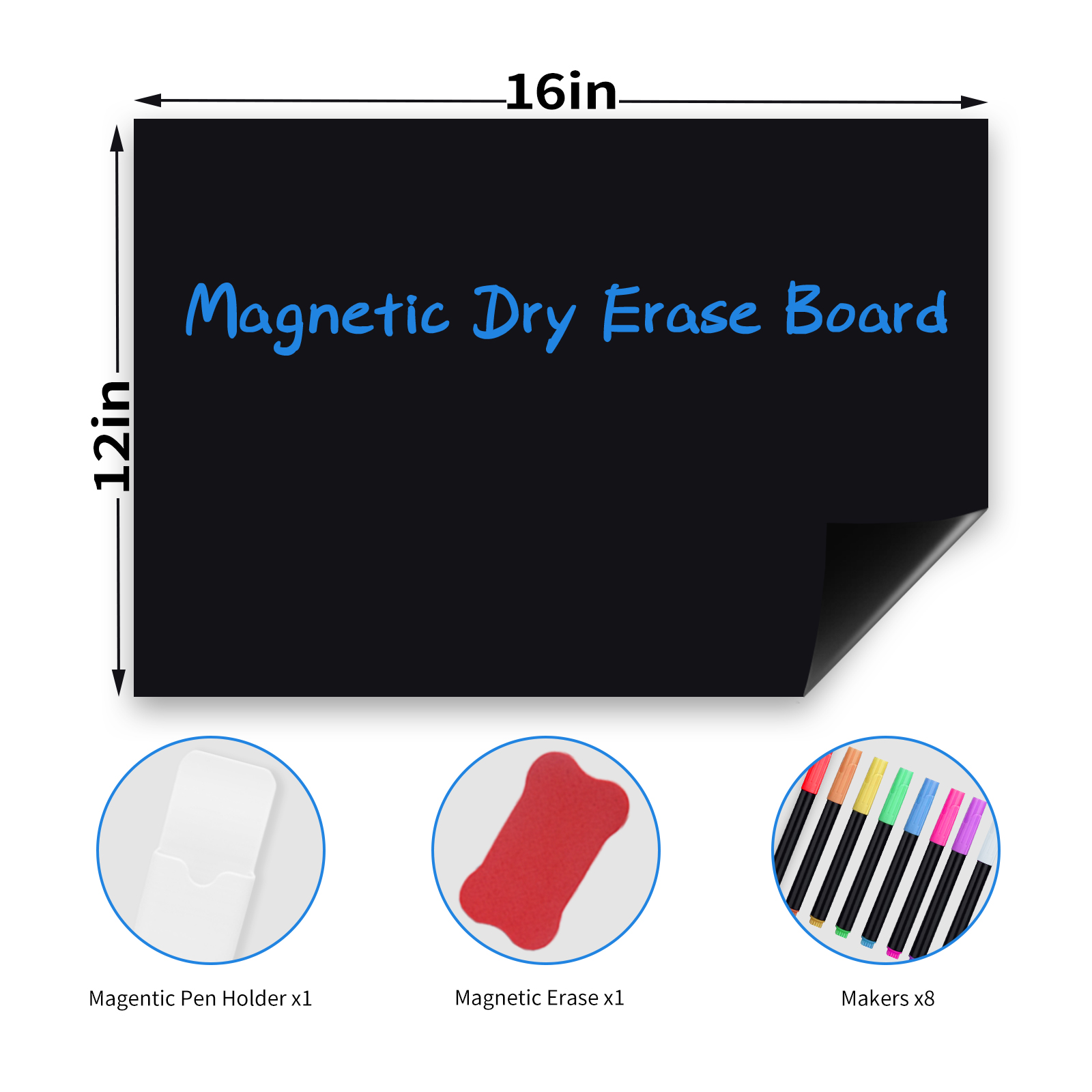 Uinkit Magnetic Black Dry Erase Board Sheet for Refrigerator, Blackboard Organizer and Planner for Fridge Includes Markers, Magnetic Pen Holder, and Eraser for Family, Kitchen
