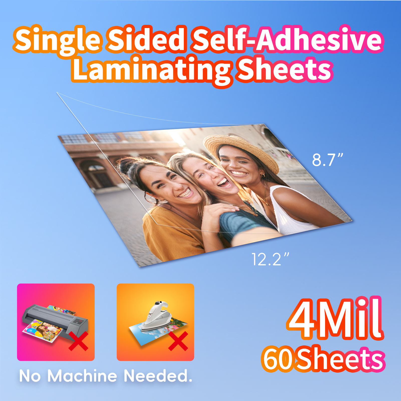 Uinkit 4Mil Self-Adhesive Laminating Sheets, 8.7 x 12.2 Inches Clear Self Sealing Laminating Sheets Suitable for 8.5x11 inches Letter Size, No Machine Needed