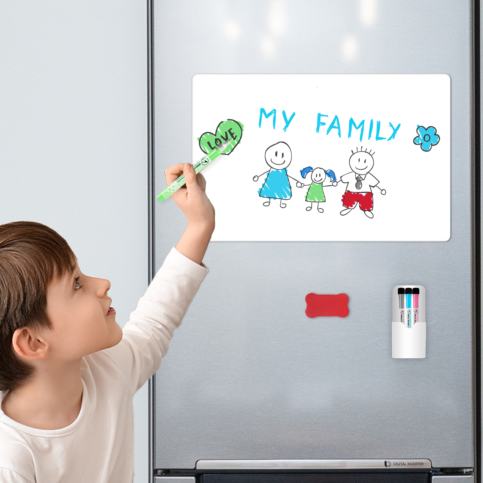Uinkit Magnetic Black Dry Erase Board Sheet for Refrigerator, Blackboard Organizer and Planner for Fridge Includes Markers, Magnetic Pen Holder, and Eraser for Family, Kitchen